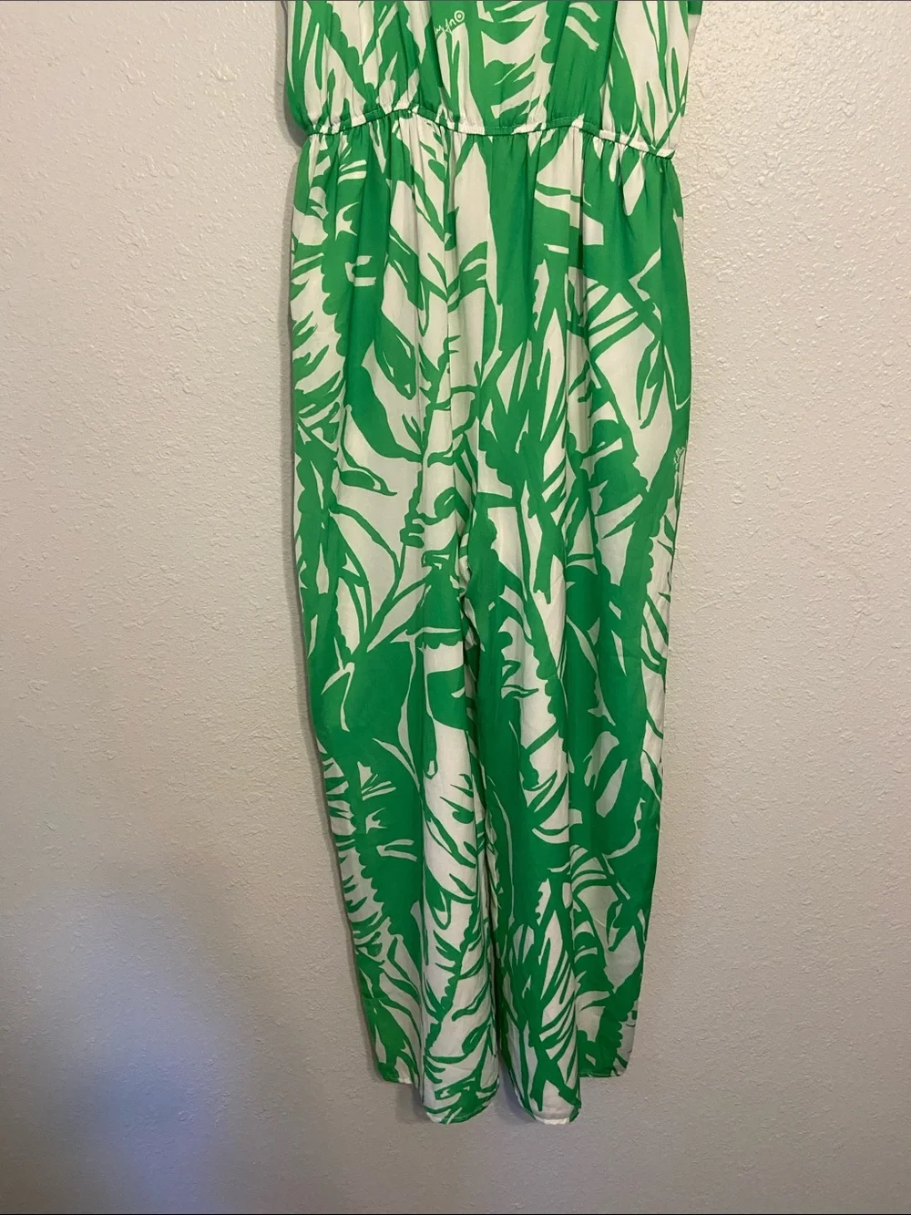 Lilly Pulitzer for Target Green & White Botanical Print Wide Leg Jumpsuit Sz L